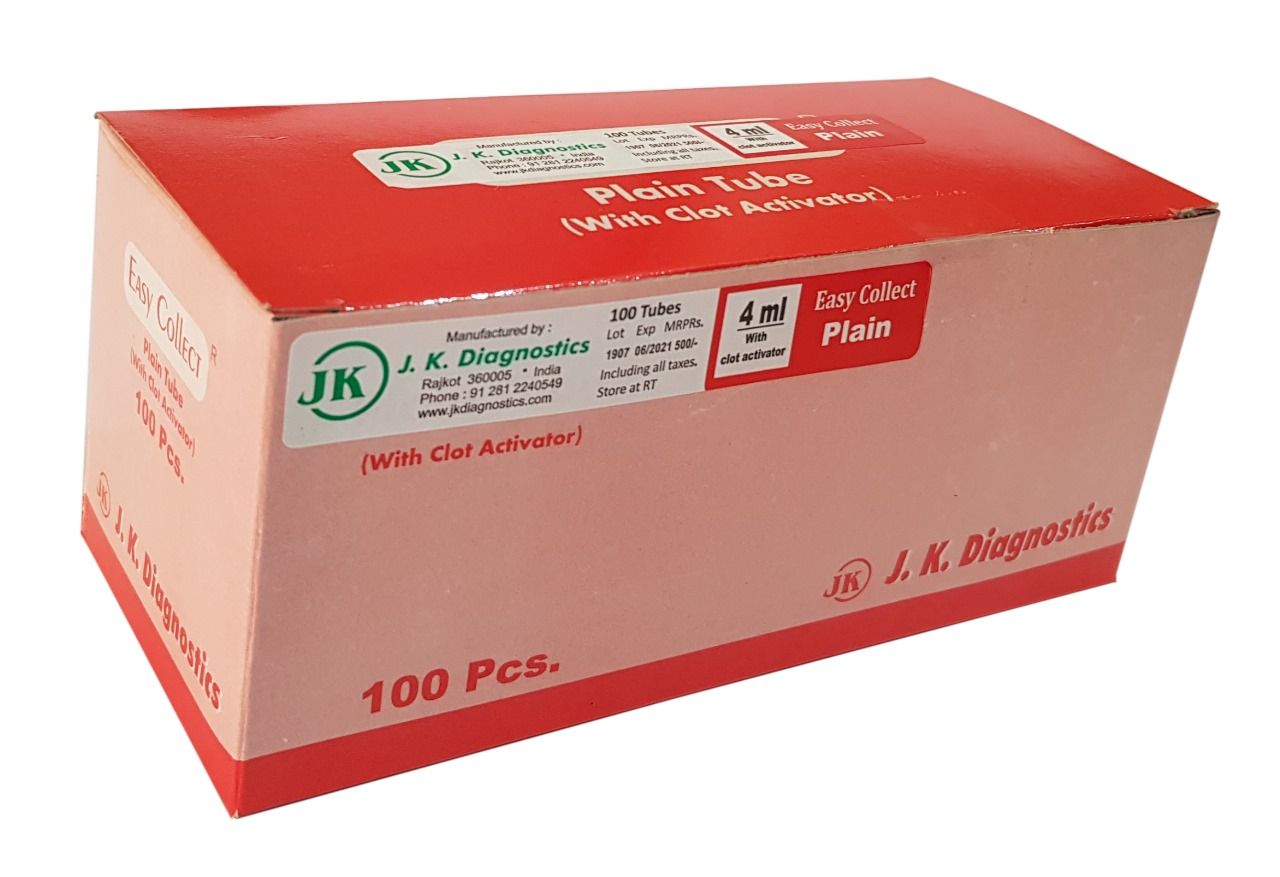 2 x J.K. Diagnostic Clot Activator Non Vacuum Single Cap Blood Collection Tube - 4ml Pack of 100 Tubes (ECCCA04)