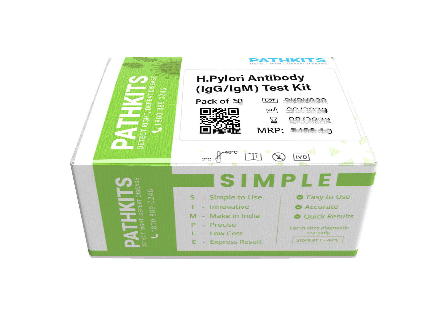Pathkits Simple H. Pylori IgG/IgM Antibody Test Kit  -  Pack of 25 Tests (PKRK022)